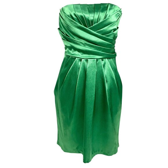 Love Reign Strapless Pleated Tie-Back Mini Cocktail Dress 9 Green Charmeuse - Picture 1 of 9